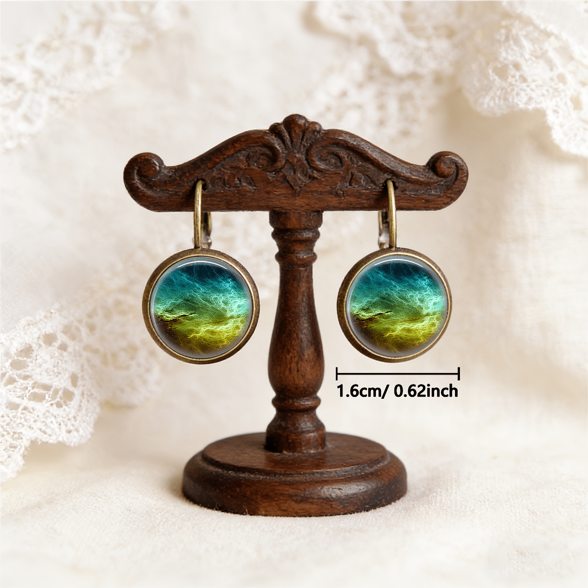 2pc Ancient Teal Classic Earrings Set, Mysterious Design